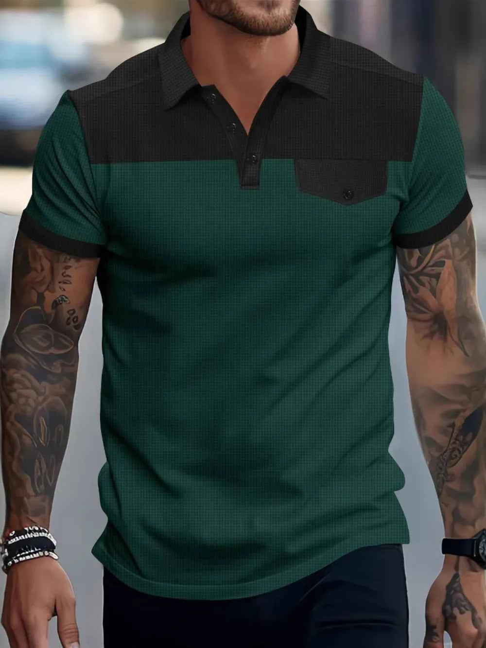 Men's Full Size Waffle-Knit Collared Contrast Polo Plus Size