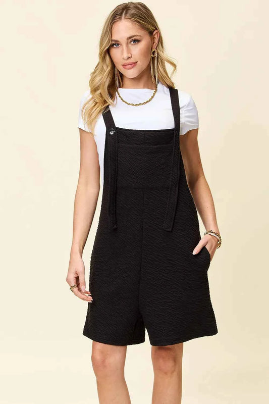 Double Take Full Size Texture Square Neck Romper Black
