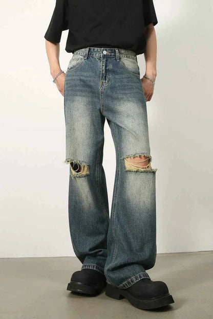 Men's Distressed Baggy Jeans Medium
