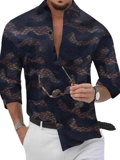 Men's Full Size Collared Neck Long Sleeve Shirt Plus Size Navy