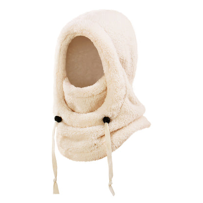 Warm Ear Protection Scarf Integrated Hat For Winter Thickened Beige M