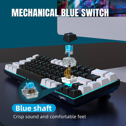 RGB Mechanical Keyboard - MINI 60% Customized Color Blocked Keycaps - Plug-in Blue Axis Ice Blue Disc