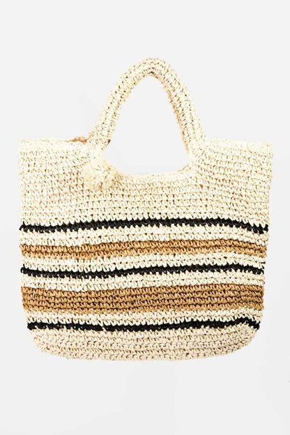 Fame Striped Straw Braided Tote Bag