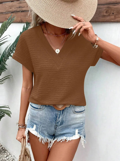 Textured Solid Color Short Sleeve Top