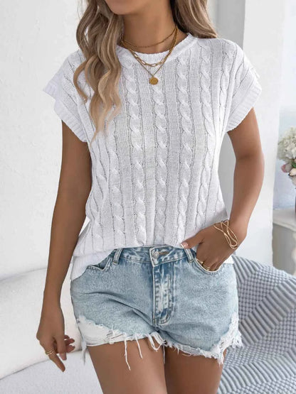 Cable-Knit Round Neck Knit Top
