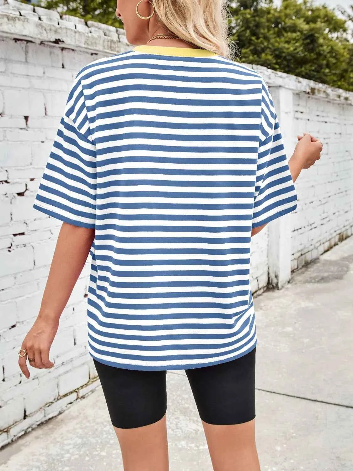Contrast Striped Round Neck T-Shirt