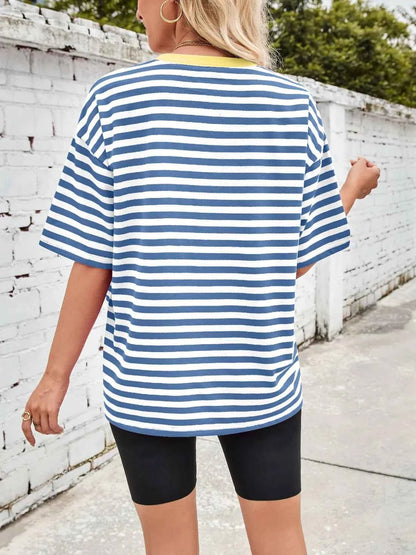 Contrast Striped Round Neck T-Shirt