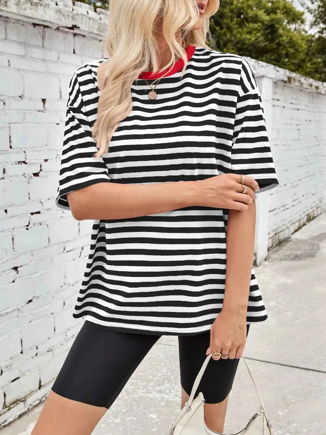 Contrast Striped Round Neck T-Shirt