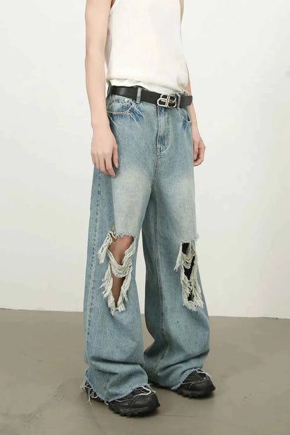 Men's Raw Hem Distressed Jeans
