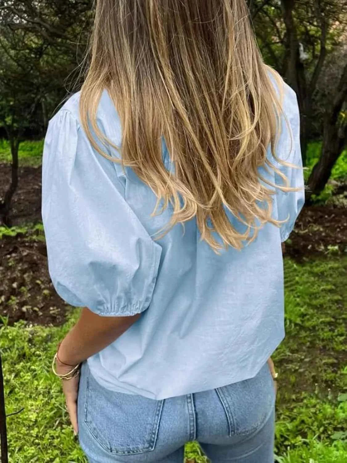 Button Down Puff Sleeve Shirt