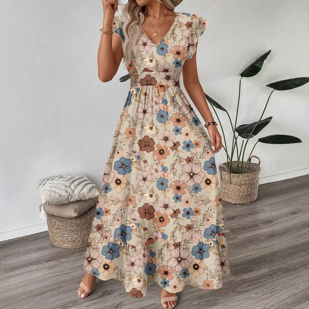 Signature V-Neck Puff Sleeve Midi Dress