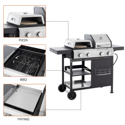Multi Function Burner Gas Grill Barbecue Frying Pizza Covered Combination