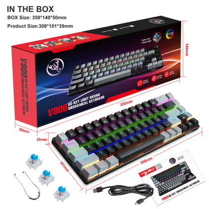 RGB Mechanical Keyboard - MINI 60% Customized Color Blocked Keycaps - Plug-in Blue Axis Ice Blue Disc V800B black