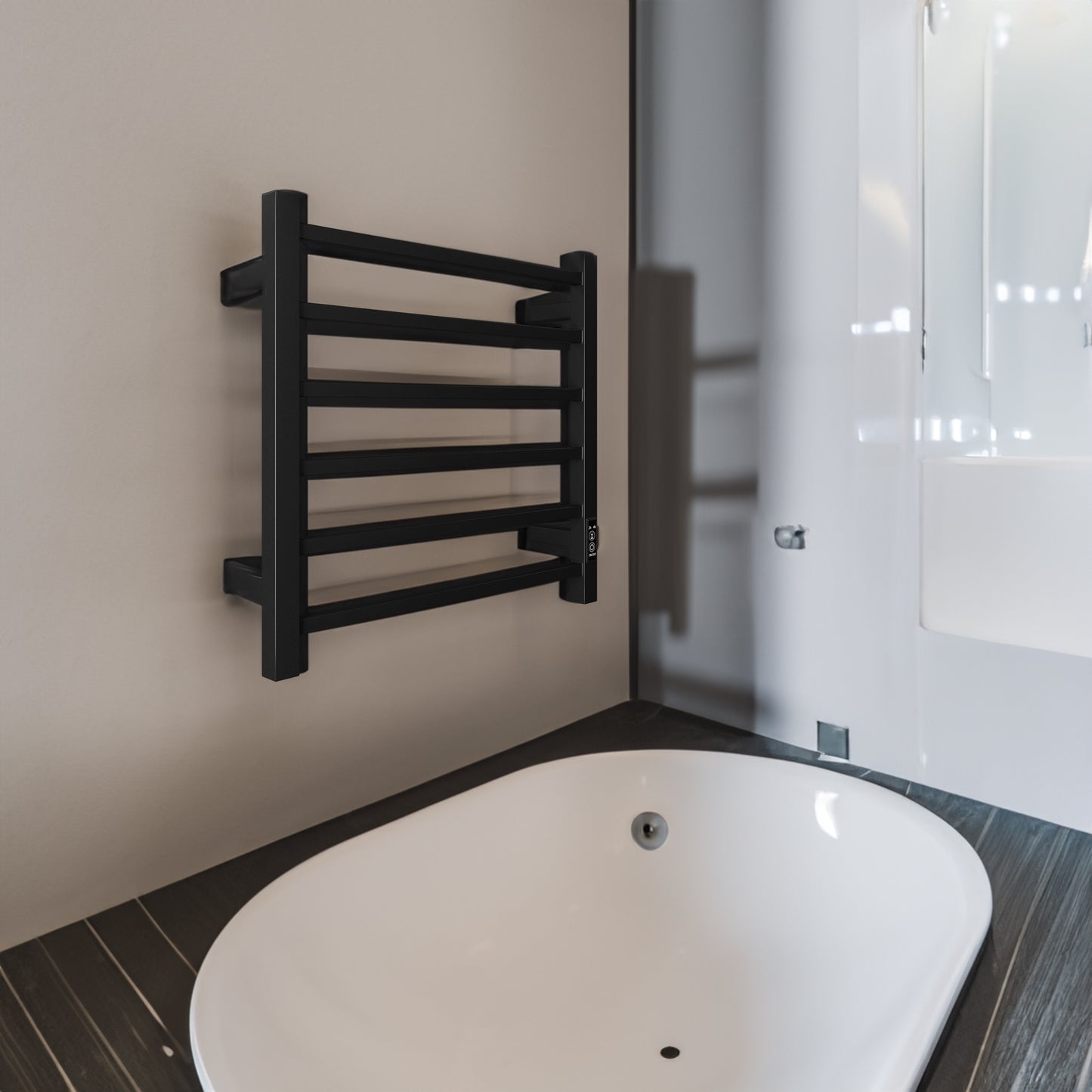 Towel Bliss 6-Bar Electric Heated Towel Rack with Timer - Wall-Mount, Matt Black