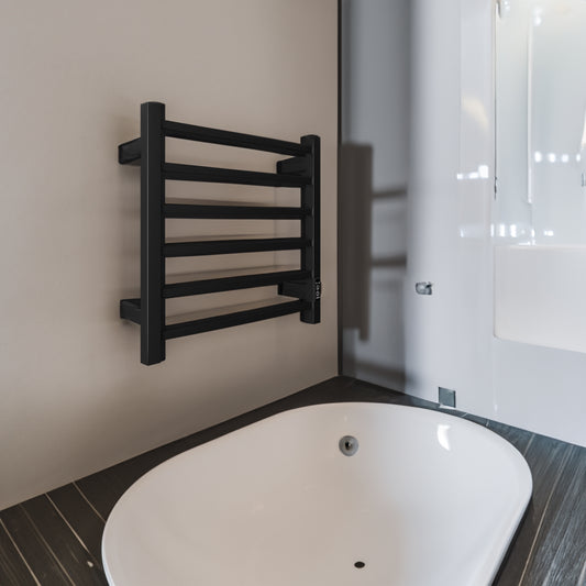 Towel Bliss 6-Bar Electric Heated Towel Rack with Timer - Wall-Mount, Matt Black