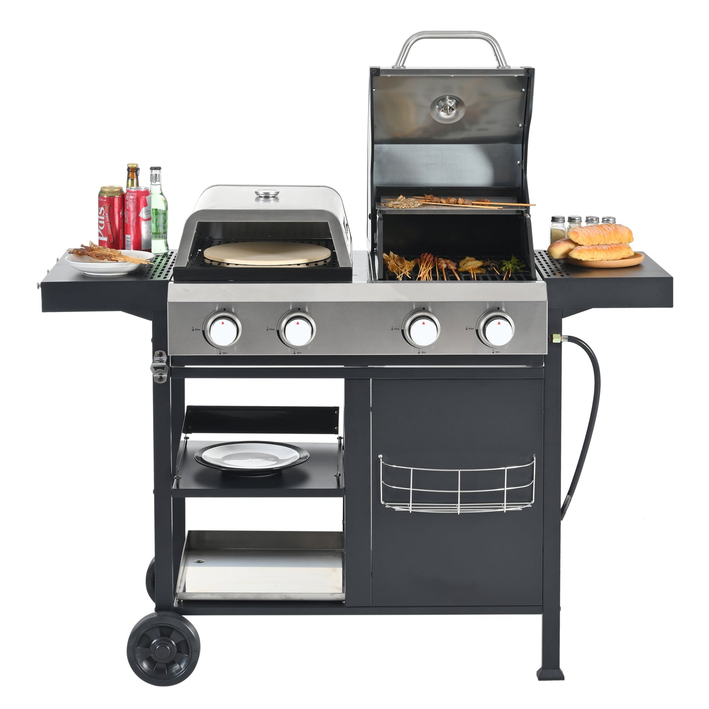 Multi Function Burner Gas Grill Barbecue Frying Pizza Covered Combination