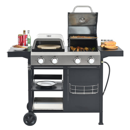Multi Function Burner Gas Grill Barbecue Frying Pizza Covered Combination