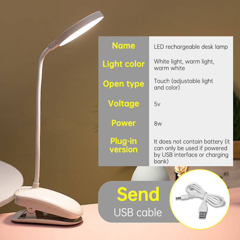 Rechargeable LED Desk Lamp - Eye Protection & Dual Purpose Clamp for Dorms & Bedrooms