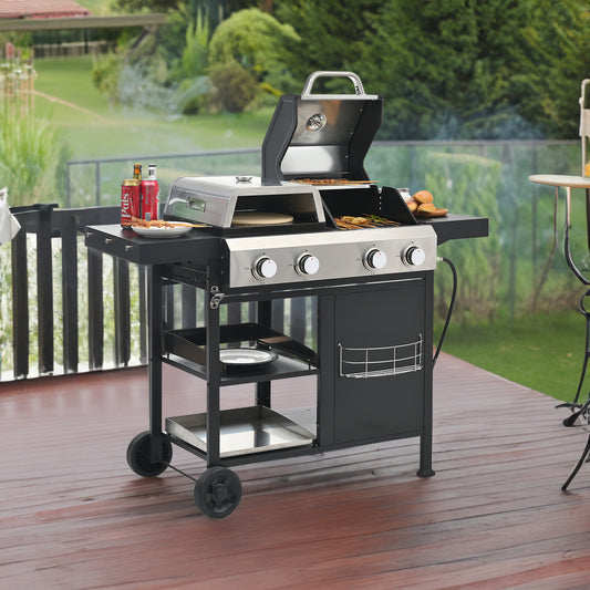 Multi Function Burner Gas Grill Barbecue Frying Pizza Covered Combination