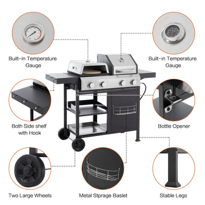 Multi Function Burner Gas Grill Barbecue Frying Pizza Covered Combination