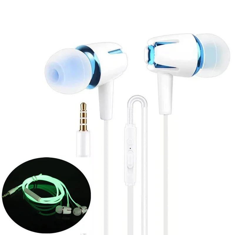 Luminous Headset 3.5mm Plug Wired Glowing Earphone with Mic Volume Control Bass Earbud for IPhone Samsung Huawei Xiaomi Phone Pc