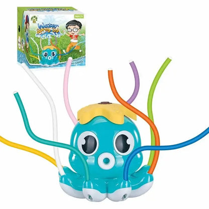Space Rocket Octopus Sprinkler Water Toy Automatic Rotation Fun Spray Water Children's Water Playing Outdoor Toys Blue