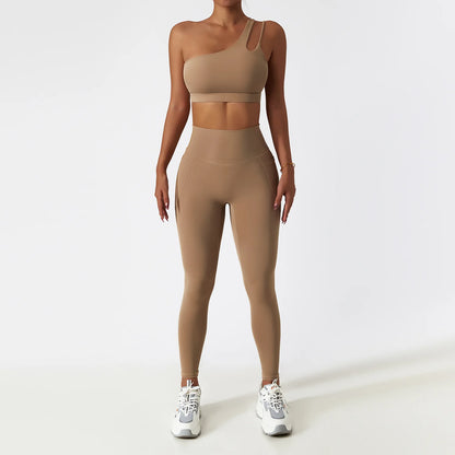 Premium Seamless Yoga Set - Ribbed White Two-Piece Fitness Outfit brown-1