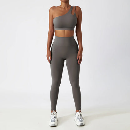Premium Seamless Yoga Set - Ribbed White Two-Piece Fitness Outfit grey-1