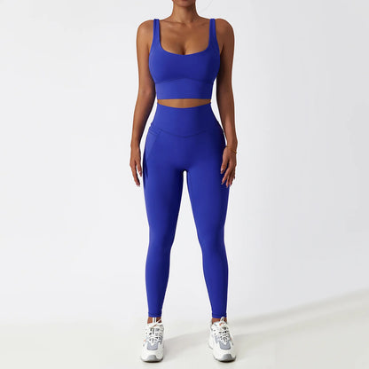 Premium Seamless Yoga Set - Ribbed White Two-Piece Fitness Outfit Klein blue-3