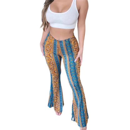 Women's High Waist Straight Leg Trousers Slim Fit Casual Floral Print Party Streetwear Spring Fashion Beige