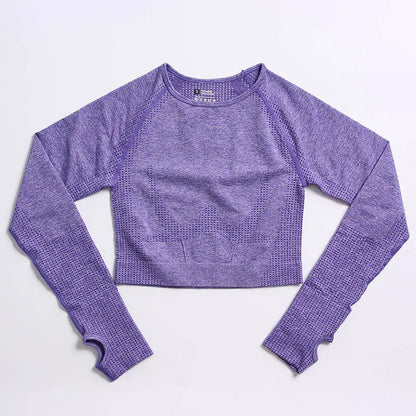 Seamless Long Sleeve Workout Top - Premium Women's Yoga & Fitness Outerwear purple