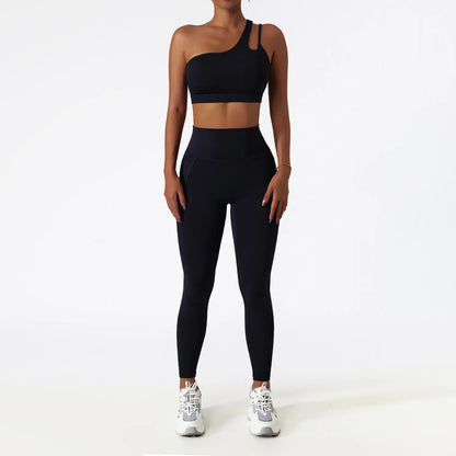 Premium Seamless Yoga Set - Ribbed White Two-Piece Fitness Outfit black-1