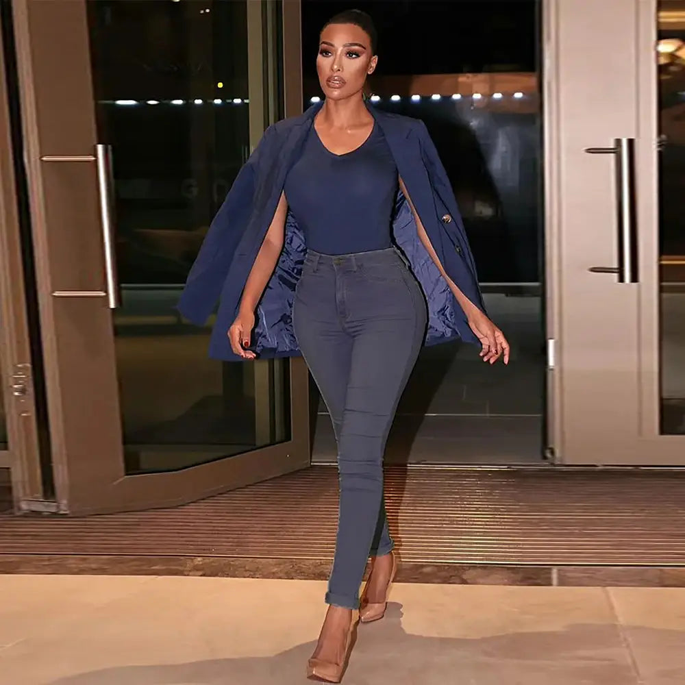 2023 New Stretch Skinny Denim Women’s Jeans Mid Waist Pants Blue Retro Washed Elastic Slim Pencil Trousers