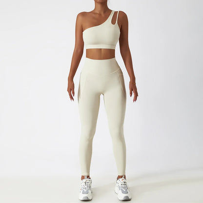 Premium Seamless Yoga Set - Ribbed White Two-Piece Fitness Outfit apricot-1