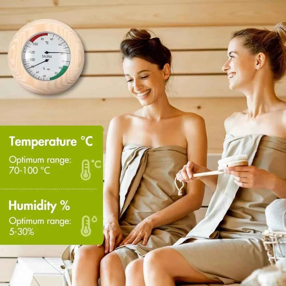 Portable Wooden Sauna Thermometer round Hygrometer Temperature Measurement Tool for Sauna Rooms Accessories