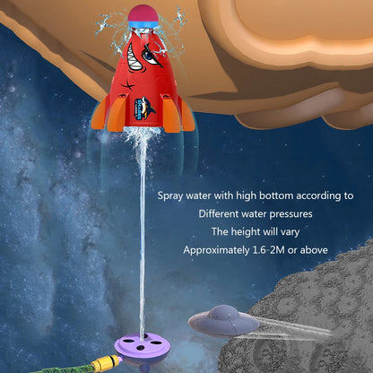 Creative Space Rocket Sprinkler Rotating Water Powered Launcher Summer Fun Entertainment for Outdoor Garden Yard Water Spray Toy