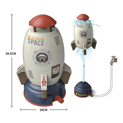 Creative Space Rocket Sprinkler Rotating Water Powered Launcher Summer Fun Entertainment for Outdoor Garden Yard Water Spray Toy 1pc White