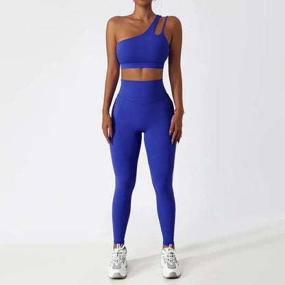 Premium Seamless Yoga Set - Ribbed White Two-Piece Fitness Outfit Klein blue-1