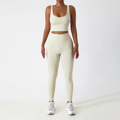Premium Seamless Yoga Set - Ribbed White Two-Piece Fitness Outfit apricot-3