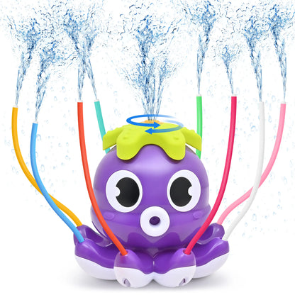 Space Rocket Octopus Sprinkler Water Toy Automatic Rotation Fun Spray Water Children's Water Playing Outdoor Toys PURPLE