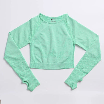 Seamless Long Sleeve Workout Top - Premium Women's Yoga & Fitness Outerwear green