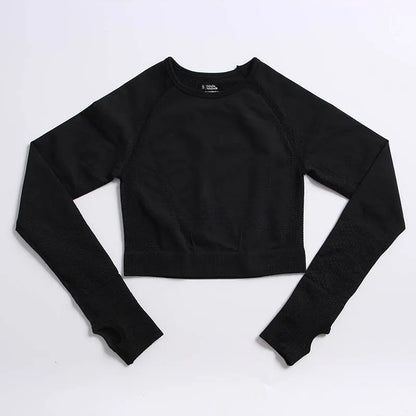 Seamless Long Sleeve Workout Top - Premium Women's Yoga & Fitness Outerwear black