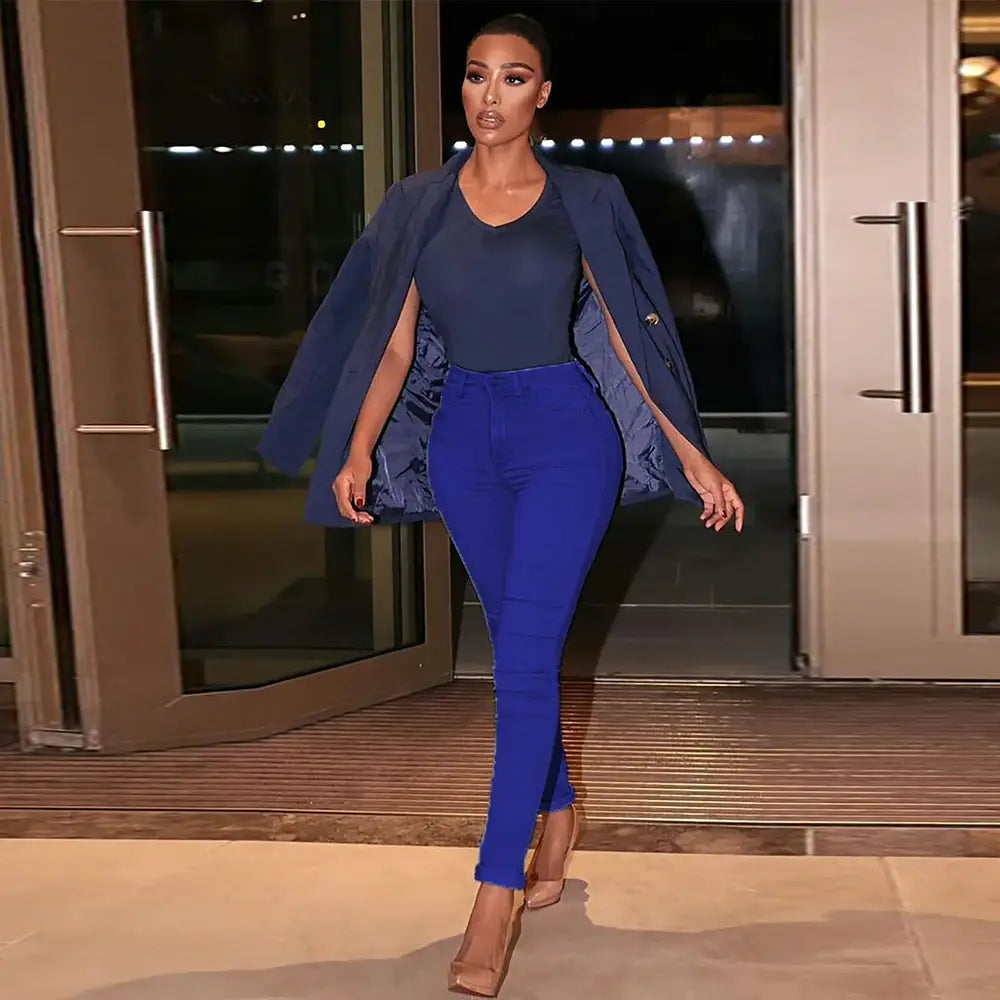 2023 New Stretch Skinny Denim Women’s Jeans Mid Waist Pants Blue Retro Washed Elastic Slim Pencil Trousers