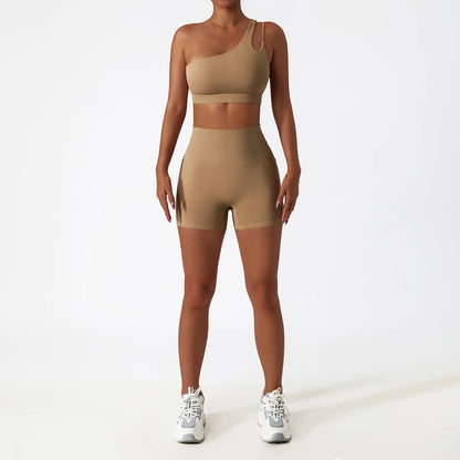 Premium Seamless Yoga Set - Ribbed White Two-Piece Fitness Outfit brown-2