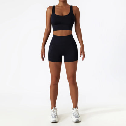 Premium Seamless Yoga Set - Ribbed White Two-Piece Fitness Outfit black-4