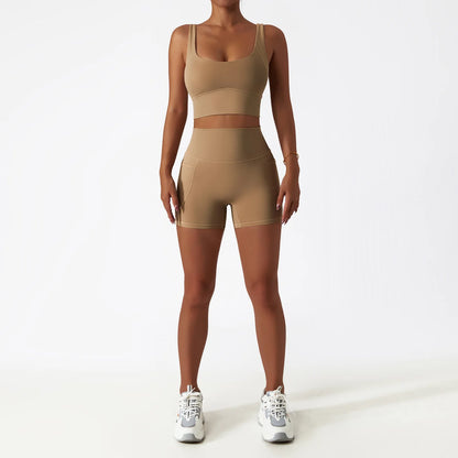 Premium Seamless Yoga Set - Ribbed White Two-Piece Fitness Outfit brown-4