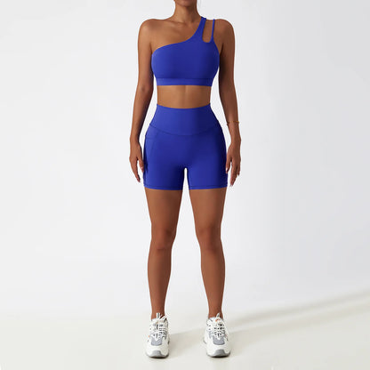 Premium Seamless Yoga Set - Ribbed White Two-Piece Fitness Outfit Klein blue-2