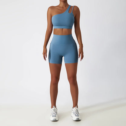 Premium Seamless Yoga Set - Ribbed White Two-Piece Fitness Outfit grey blue-2
