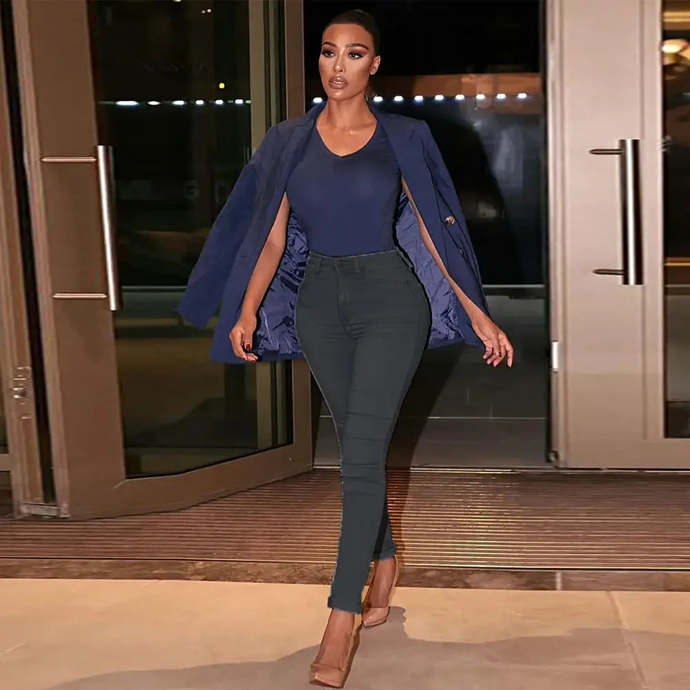 2023 New Stretch Skinny Denim Women’s Jeans Mid Waist Pants Blue Retro Washed Elastic Slim Pencil Trousers