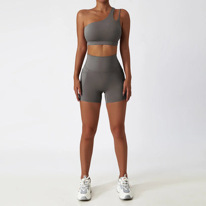 Premium Seamless Yoga Set - Ribbed White Two-Piece Fitness Outfit grey-2